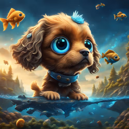 Puppy and fishes 1