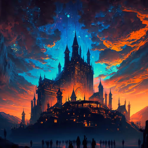 Castle Party At Sunset