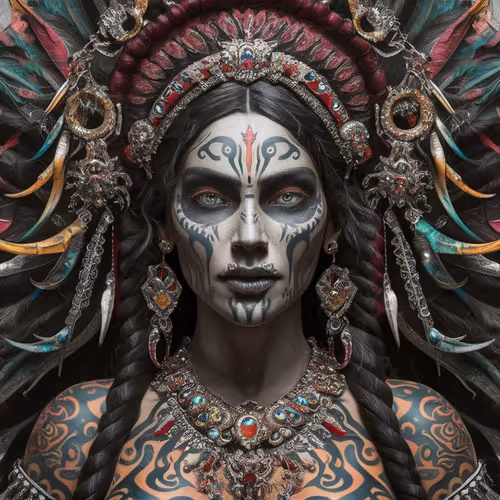 A tattooed, jeweled Cuban goddess of death