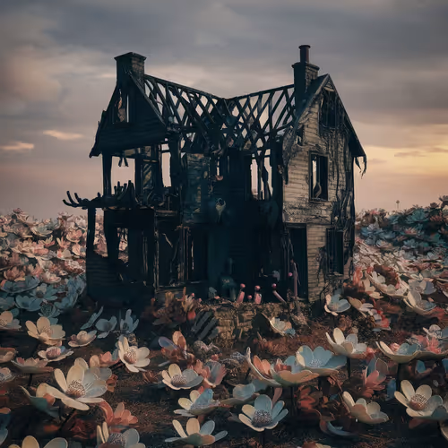 A destroyed and burnt house