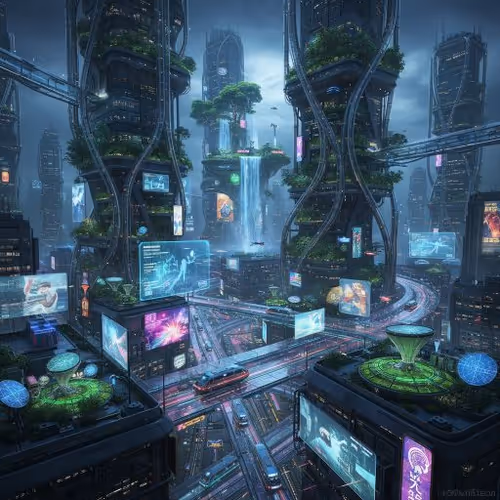 he city of 2050 rises like a living organism: skys