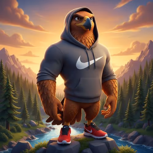 Golden Eagle Wearing Nike Hodie and Shoes