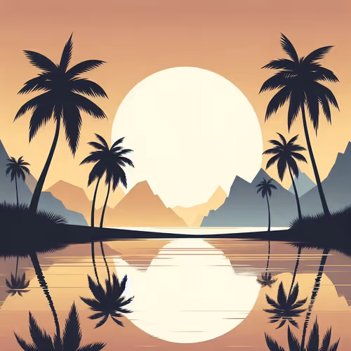 minimalist artwork depicting a tranquil beach at dawn