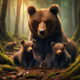 heartwarming image of a mother bear and her cubs in a forest