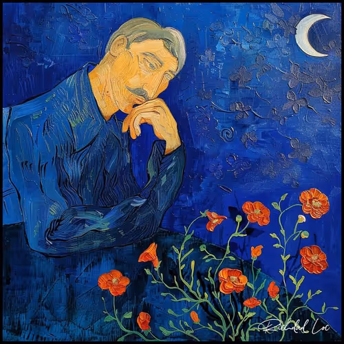 Painter under the moonlight.