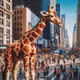 giraffe standing in a bustling city street