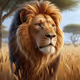 realistic portrait of a majestic lion in the savannah