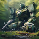 A robot decaying in a spring in the forest