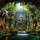 scene inspired by ancient mythology set in a lush jungle