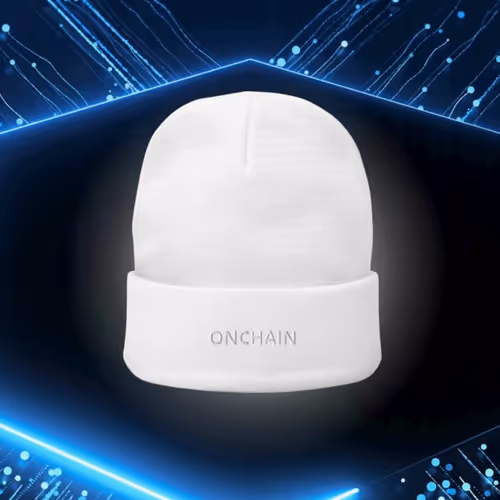 onchain hat - white on beanie