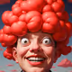 A portrait of a smiling man with red clouds.