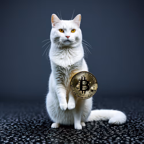Cat standing with crypto