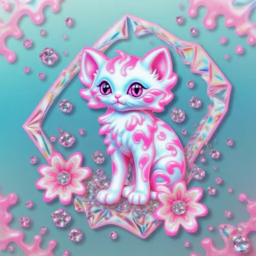 Diamond cat with pink flowers