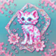 Diamond cat with pink flowers