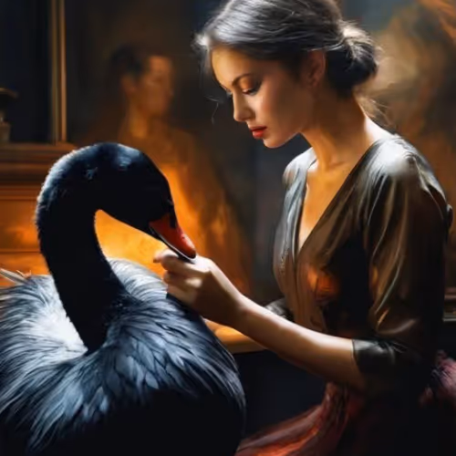 Lady and black swan