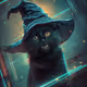Black Cat in Witch Hat