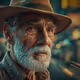 Portrait Of Elderly Man In Neon Cyberpunk Setting