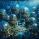 underwater metropolis with bubble domes, inhabited by merfolk and sea creatures