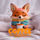 Fox Character Enjoying Coffee