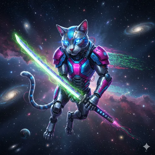 Neon Samurai Cat
