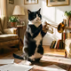 tuxedo cat playing the trumpet