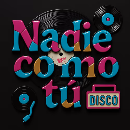 Create a photorealistic 3D image featuring the phrase "Nadie como tu" as the main element. Vibrant c