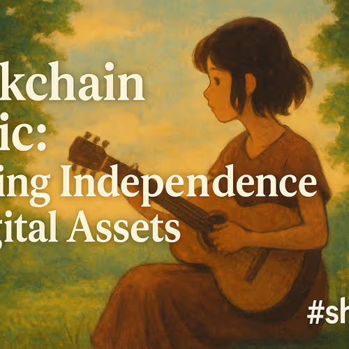 Create a cinematic, hand-painted, Ghibli-inspired thumbnail for a YouTube video titled: Blockchain M