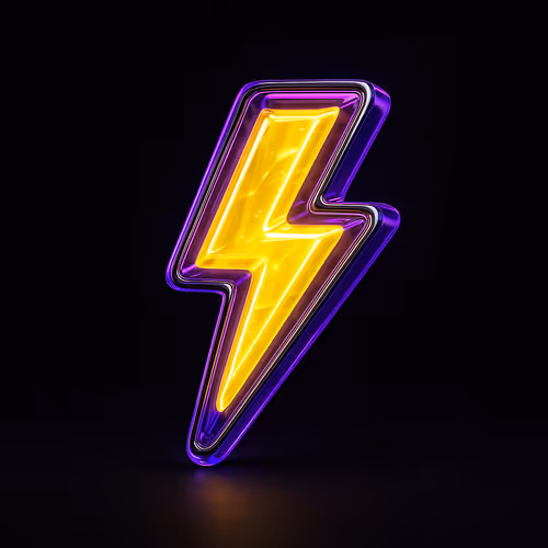 Icon 7 — Neon lightning bolt: A single-square (1:1) high-resolution photorealistic icon on a complet
