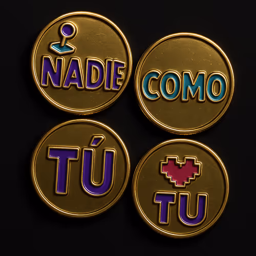 Create a photorealistic 3D image featuring the phrase "Nadie como tu" as the focus in a vibrant, con