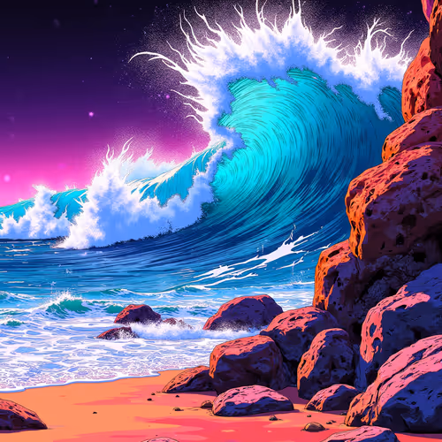a rocky orange beach.