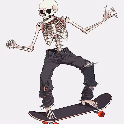 Skeleton on a skateboard
