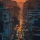 A golden sunset over a crowded road