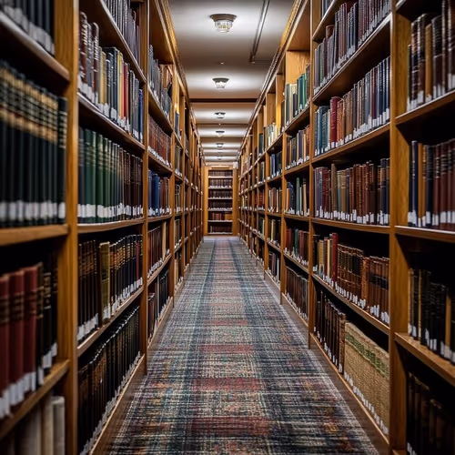 A quiet library full of books