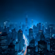 A city lit up at night
