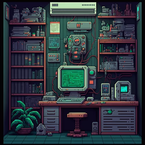 8bit game developer workplace