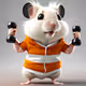 A Hamster Wearing a Tracksuit and Lifting Weights