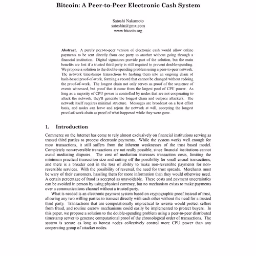 A Peer-to-Peer Electronic Cash System