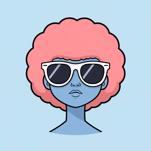 A unique hand-drawn female character with blue skin