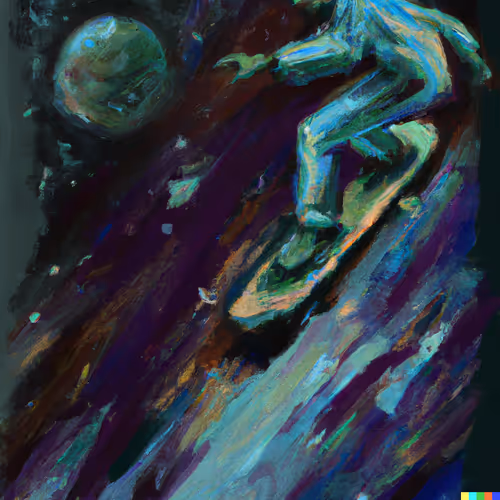 A young man in skateboard across the space