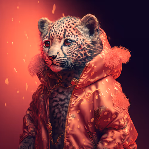 baby leopard wearing a leather jacket