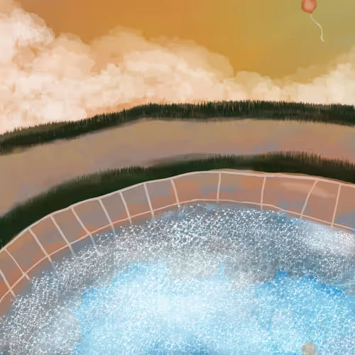 Balloon Over Sunset Pool