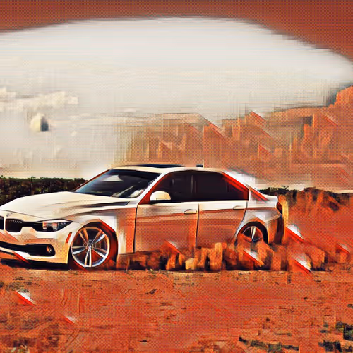 Car on desert - old