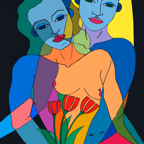 Diptych "Color couple with tulips" - old