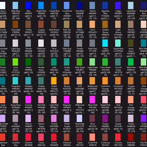 Color Hex codes list