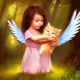 Cute Angel Girl Hugging A Kitten