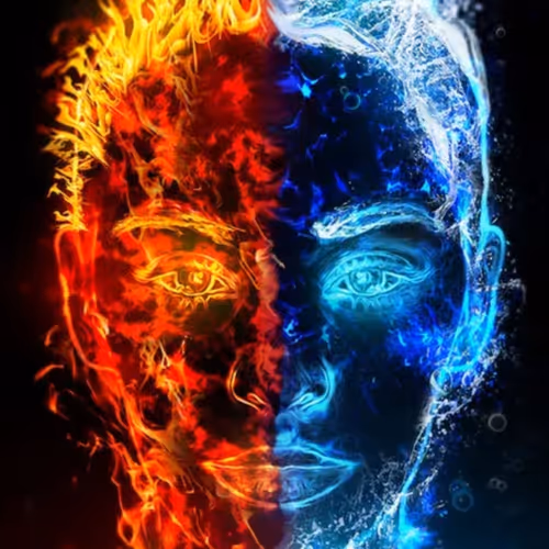 digital fire and ice water - 3D cube