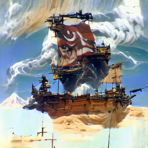 Epic pirate ship at full sail - old