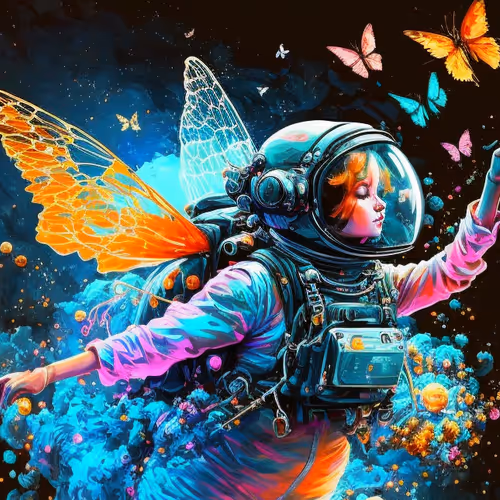 Fairies of the future.  Created with AI - old