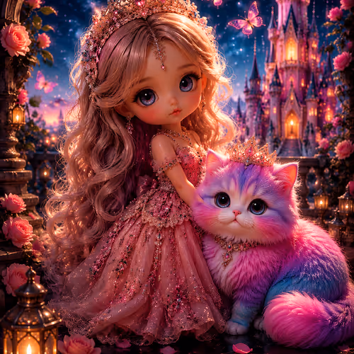 Fantasy Princess & Rainbow Cat
