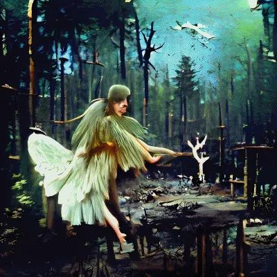 Angel Fairy Flying In The Forest Among the Woods